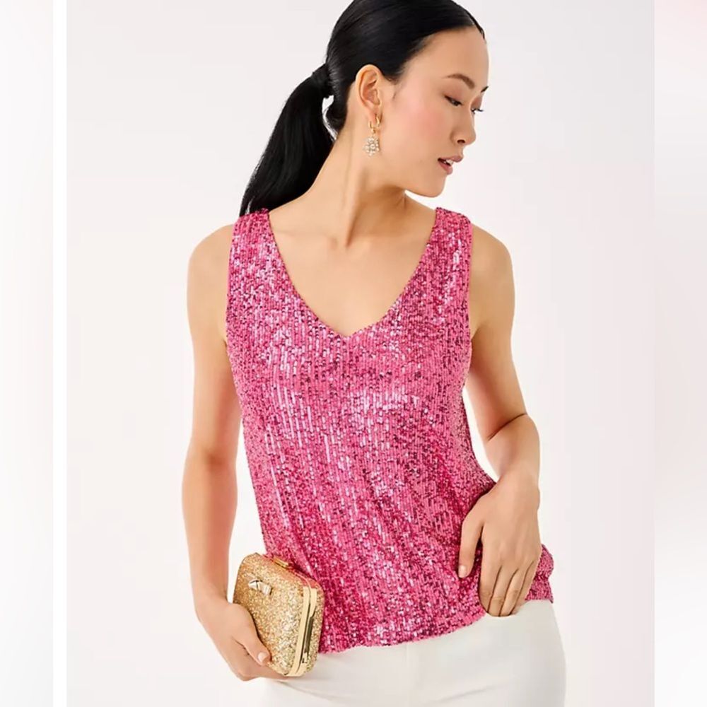 Lilly Pulitzer Jaret Sequin reversible stretch tank Pink Sequin Sleeveless XL